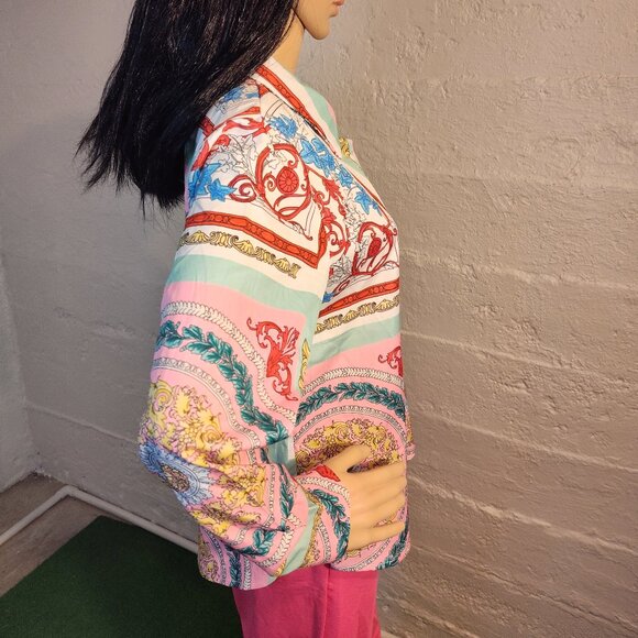 Unbranded Designer Style Paisley Pink Blue White Button-up Long Sleeve M-L - Picture 4 of 10